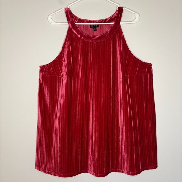 TORRID Sleeveless Blouse 2 Red Velvet Ribbed Stretch Halter Holiday Flowy - Picture 1 of 3